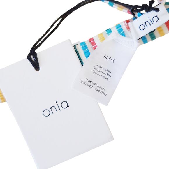 ONIA Danni Seersucker striped triangle beach bikini top in multi Size M NEW - Picture 7 of 10